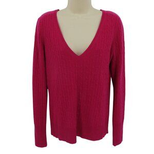 Maurices Women Large All Cashmere Magenta Pink Cable Knit V Neck Sweater Shirt